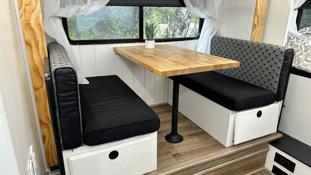 A motorhome dinette after the remodel. 